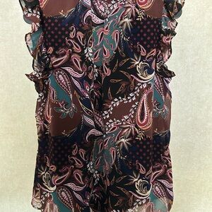 Notations Multicolor Paisley Ruffle Blouse